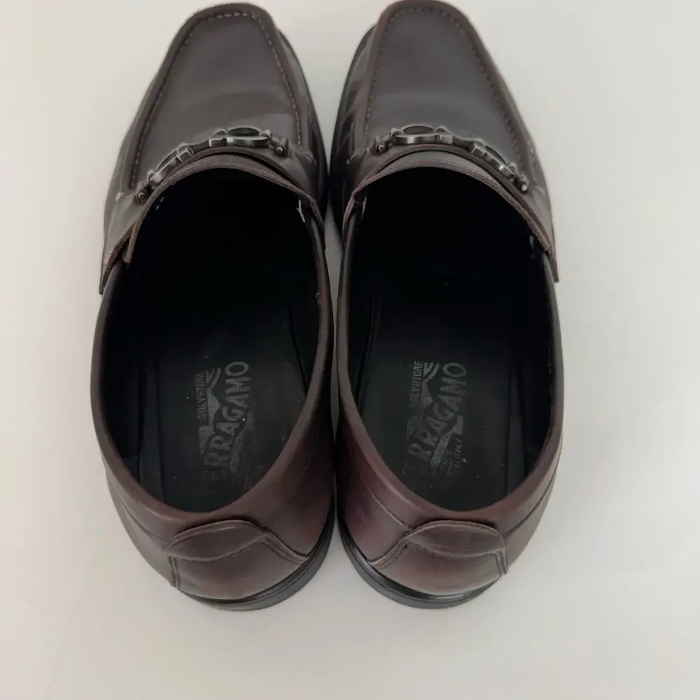 Ferragamo David Gancini Bit Leather Loafers Lug Sole Slip-On Shoes Mens 12D